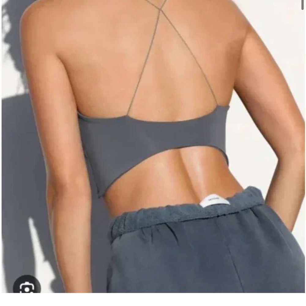 Joah Brown Sueded Navy Curve Scrunch Tank - Picture 3 of 6